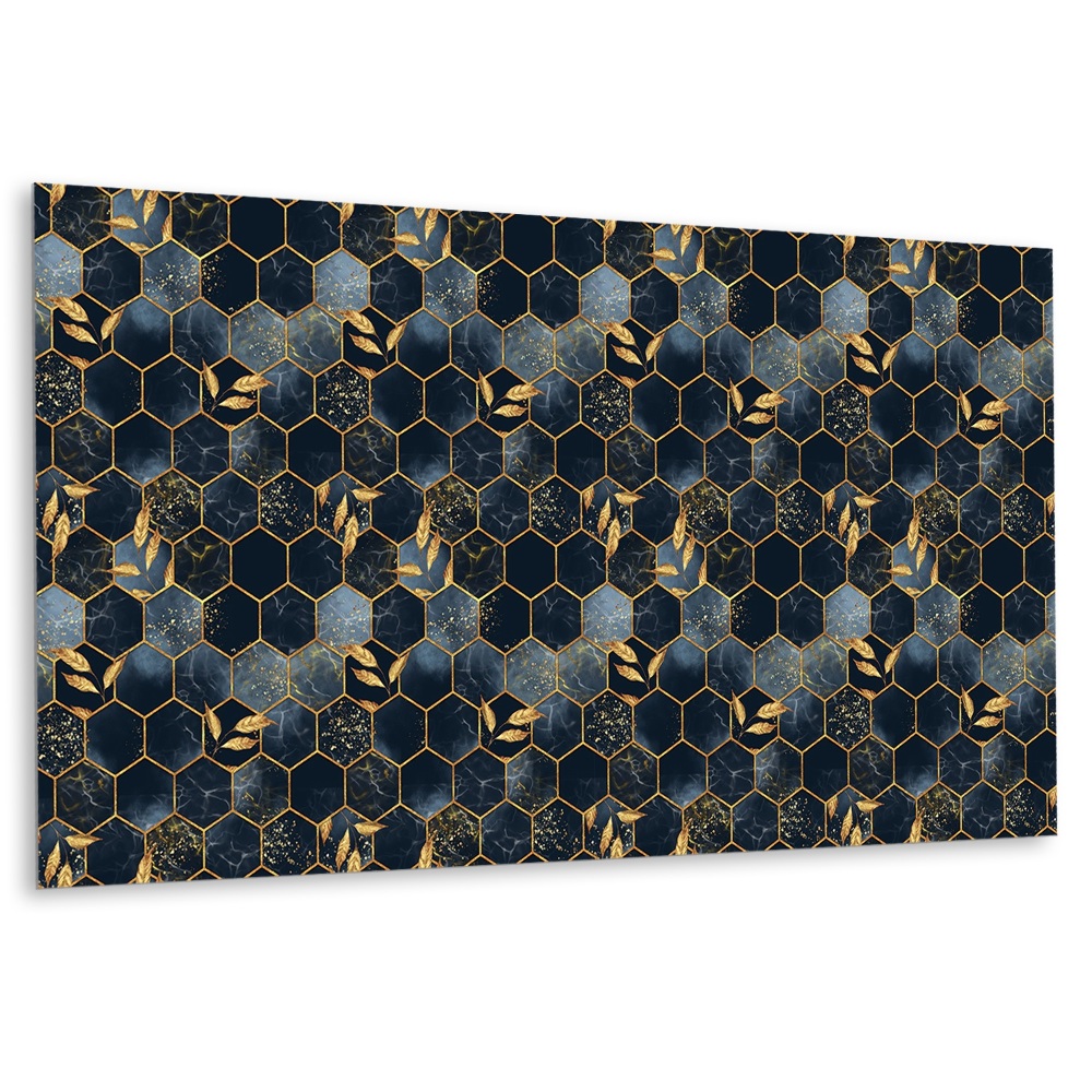 Panel ścienny Złote liście na granatowym tle