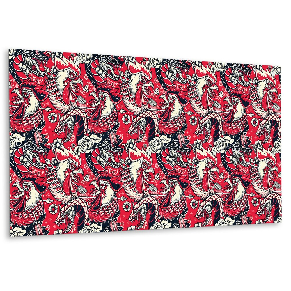 Płyta na ścianę Motyw kogutów i smoków w stylu tatuażu